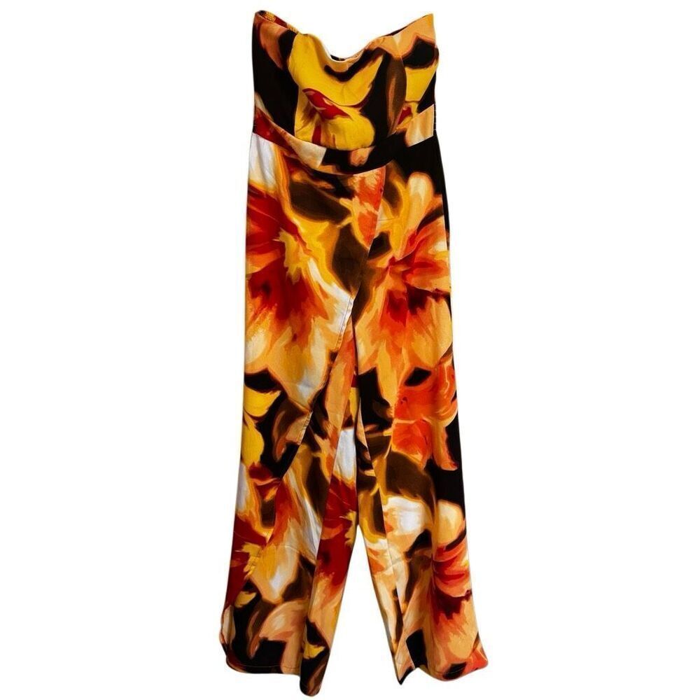 Jolie & Joy Orange Yellow Black‎ Strapless Romper Jumpsuit Small NWT